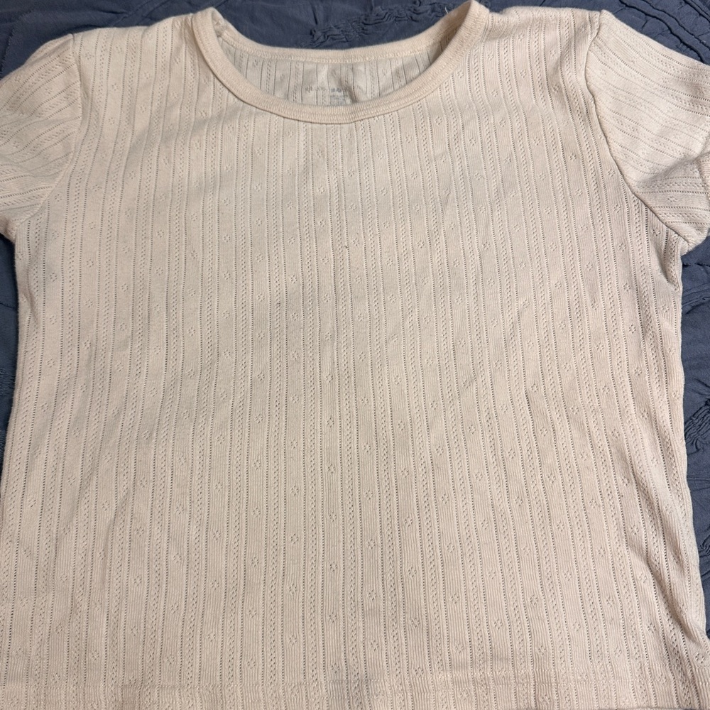Brandy Melville Cream Ribbed Fitted Short Sleeve Tee